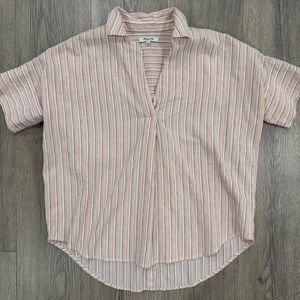Madewell Courier Button-Back Short Sleeve Shirt Blouse in Brampton Stripe MC809